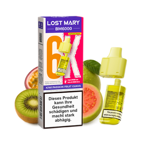 Lost Mary BM6000 Nachfüllpod Kiwi Passion Fruit Guava 20mg 6000 Züge